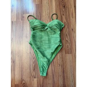 Matte Collection Women's Textured Ruched One Piece Swimsuit Green Small